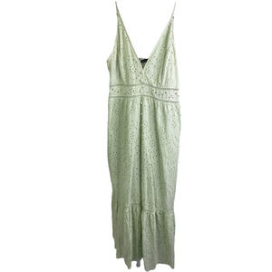 Simplee Womens Sundress Eyelet Green Cotton Button Front Spaghetti Straps XL NWT
